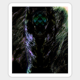 Portrait, digital collage and special processing. Men's back. Mystic. Energy waves. Green and black. Sticker